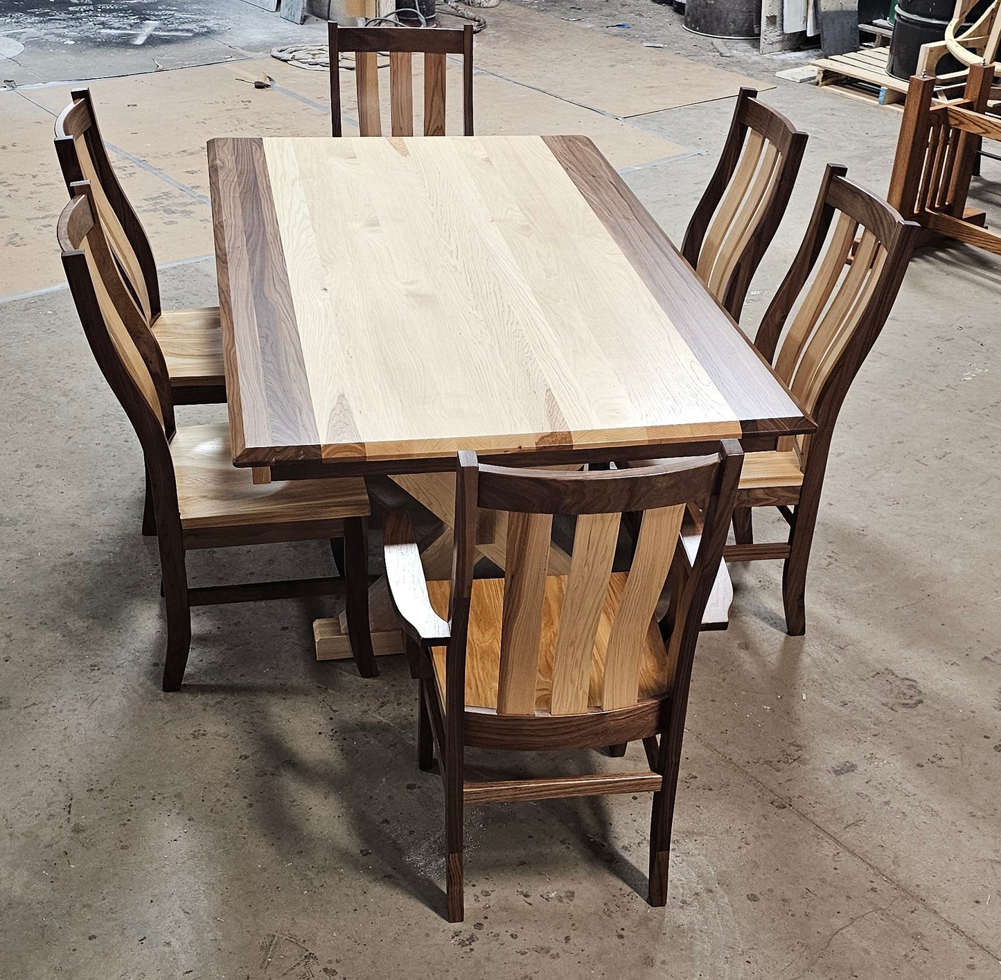 Walnut and Hickory Table and Chair Set