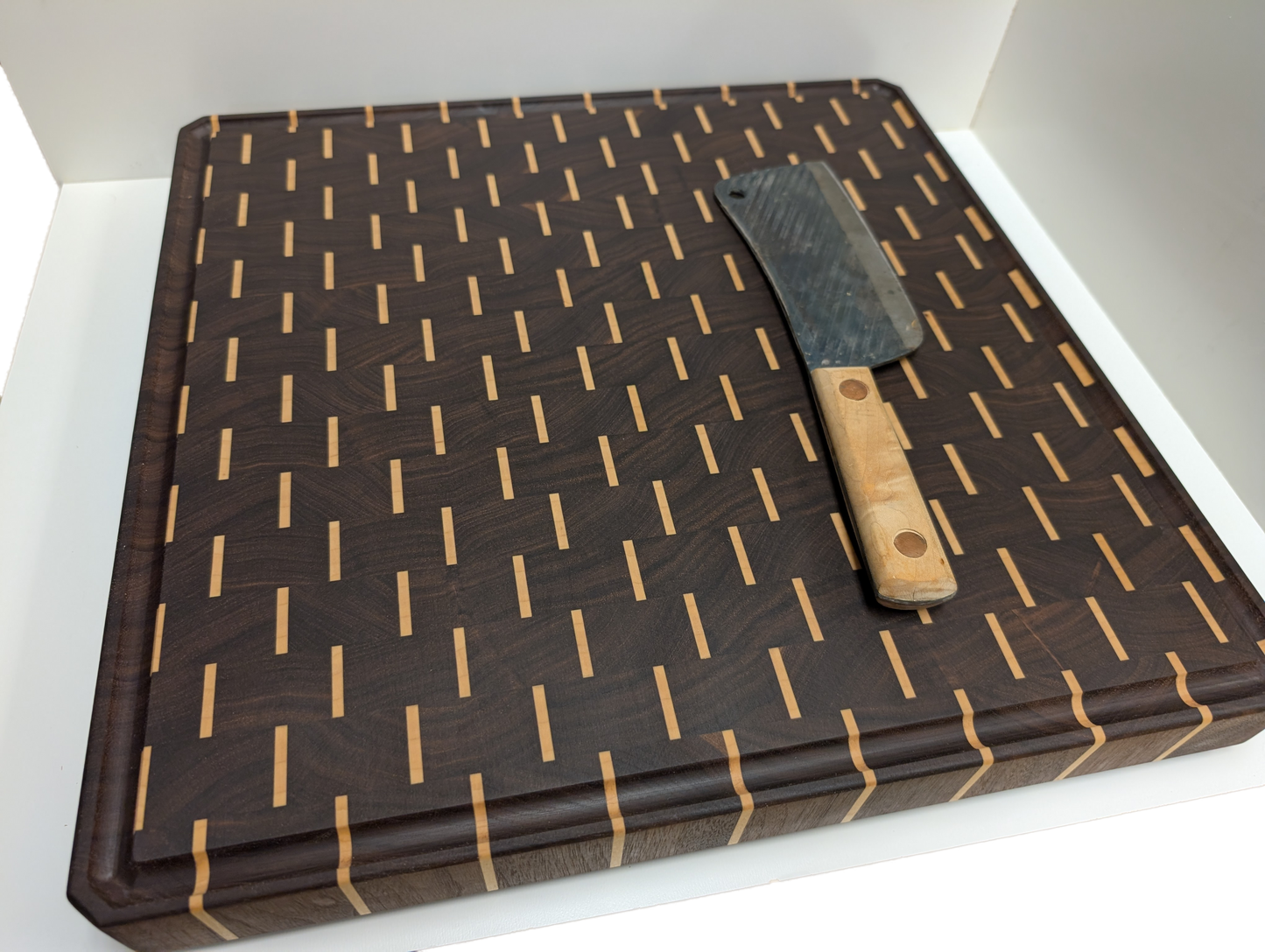 Striped Walnut and Maple Endgrain Cutting Board